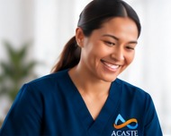 Caregiver in navy scrubs